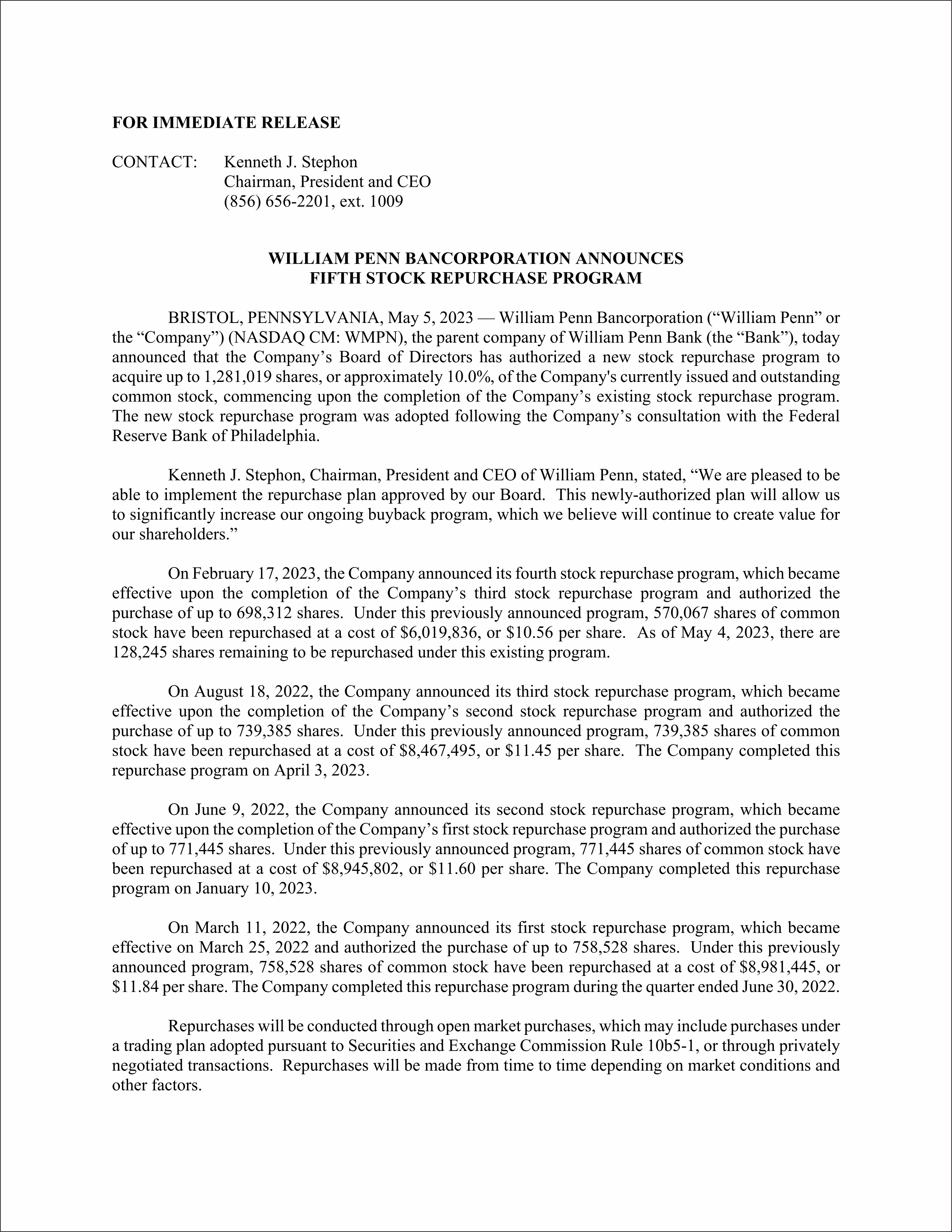 Press Release - 5-5-23